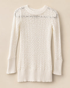 Candie’s White Open Knit V-Neck Sweater Top Size Large Rayon Long Sleeve Tunic - Sable & Red