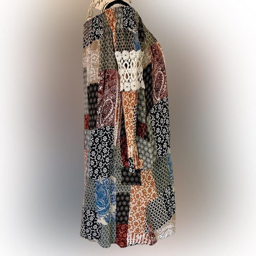 Audrey 3+1 Boho Patchwork Off-Shoulder Tunic Dress – Size Medium