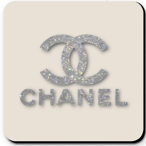 CHANEL Glitter Logo Coasters in Neutral Nude Tones - Set of 4 Glossy Coasters - Sable & Red
