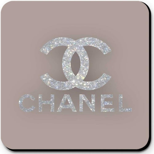 CHANEL Glitter Logo Coasters in Neutral Nude Tones - Set of 4 Glossy Coasters - Sable & Red