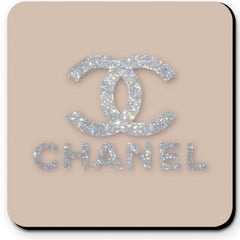 CHANEL Glitter Logo Coasters in Neutral Nude Tones - Set of 4 Glossy Coasters - Sable & Red