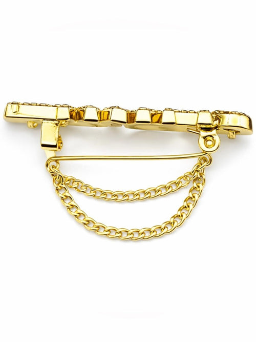 CHANEL Gold and Clear Crystal Draped Chain Brooch - Sable & Red