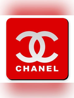 Chanel Logo Novelty Fashion Coaster Set - Set of 4 Glossy Coasters - Sable & Red