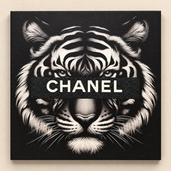 CHANEL Tiger Canvas Wall Art 18x18 Black White Fashion Home Decor - Sable & Red
