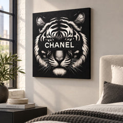 CHANEL Tiger Canvas Wall Art 18x18 Black White Fashion Home Decor - Sable & Red