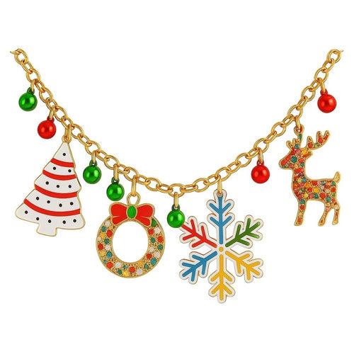 Christmas Gold Charm Necklace Festive Multicolor Pendants - Sable & Red