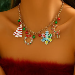 Christmas Gold Charm Necklace Festive Multicolor Pendants - Sable & Red