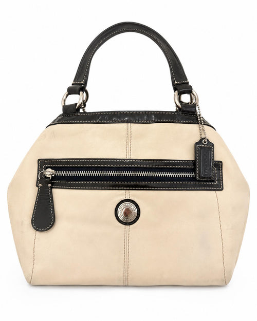 Coach Laura Leather Spectator Carryall Tote Ivory & Navy F14866 VINTAGE - Sable & Red