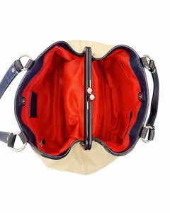 Coach Laura Leather Spectator Carryall Tote Ivory & Navy F14866 VINTAGE - Sable & Red