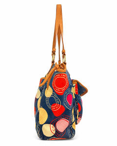 Coach Polka Dot Leah Tote Shoulder Bag Blue Multicolor F14667 - Sable & Red