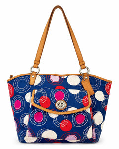 Coach Polka Dot Leah Tote Shoulder Bag Blue Multicolor F14667 - Sable & Red
