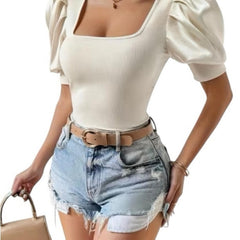 Cream Puff Sleeve Top Size Small - Sable & Red