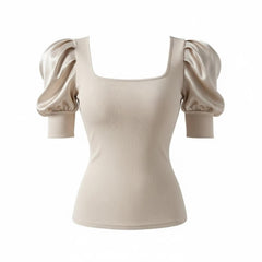 Cream Puff Sleeve Top Size Small - Sable & Red