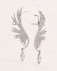 Crystal Angel Wing Ear Cuff Statement Earrings - Sable & Red