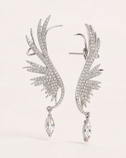 Crystal Angel Wing Ear Cuff Statement Earrings - Sable & Red
