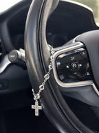 Crystal Beaded Steering Wheel Charm Cross Pendant Car Accessory - Sable & Red