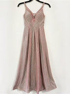Crystal Doll Glitter Formal Gown Dress w/ Pockets Champagne Pink Prom - Sable & Red