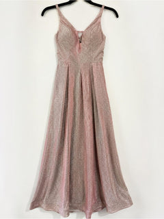 Crystal Doll Glitter Formal Gown Dress w/ Pockets Champagne Pink Prom - Sable & Red