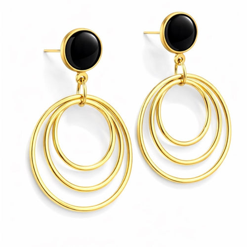 Tuckernuck Gold & Black Onyx Triple Hoop Drop Earrings