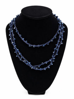Dark Sapphire Blue Beaded Lariat Wrap Necklace 70” Luxe Statement - Sable & Red