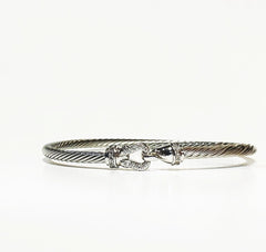 David Yurman Buckle Classic Cable Bracelet Sterling Silver with Diamonds, 3mm - Sable & Red
