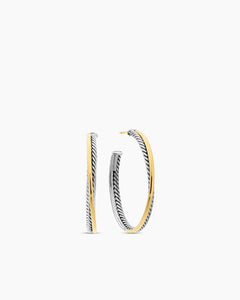 David Yurman Crossover Hoop Earrings in Sterling Silver & 18k Yellow Gold, 44mm - Sable & Red
