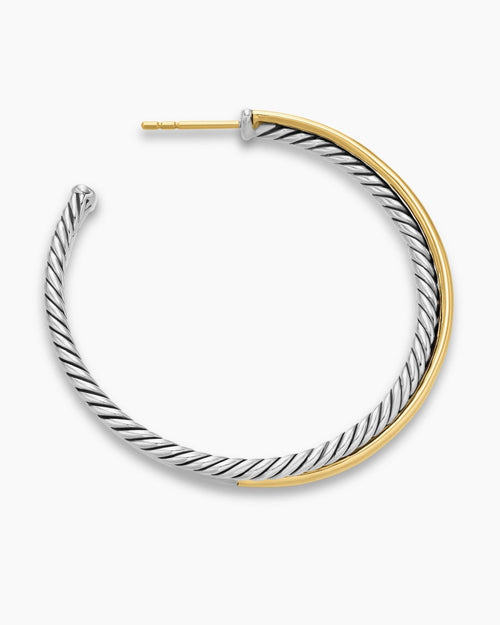 David Yurman Crossover Hoop Earrings in Sterling Silver & 18k Yellow Gold, 44mm - Sable & Red