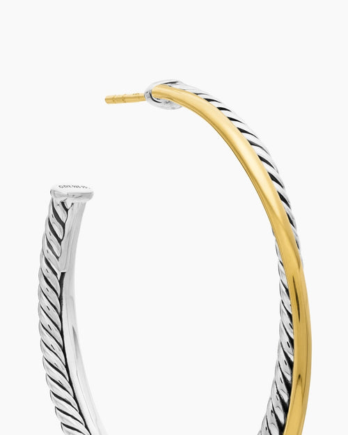 David Yurman Crossover Hoop Earrings in Sterling Silver & 18k Yellow Gold, 44mm - Sable & Red