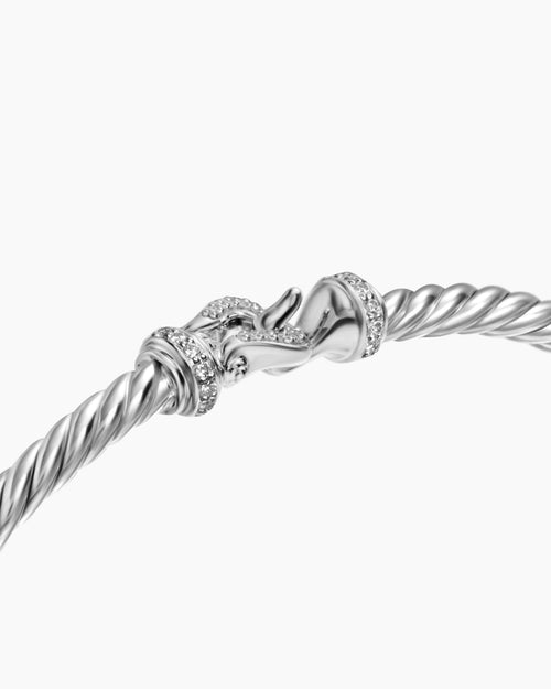 David Yurman Diamond Buckle Cable Bracelet 3mm Sterling Silver - Sable & Red