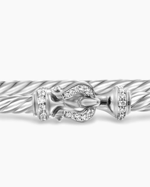 David Yurman Diamond Buckle Cable Bracelet 3mm Sterling Silver - Sable & Red