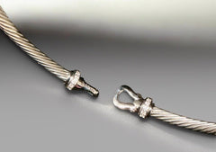 David Yurman Diamond Buckle Cable Bracelet 3mm Sterling Silver M - Sable & Red