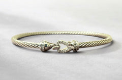 David Yurman Diamond Buckle Cable Bracelet 3mm Sterling Silver M - Sable & Red