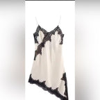 Cami NYC Silk Camisole Sleeveless Dress Top Ivory Asymmetrical Hem Black Lace