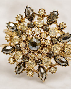 DeLizza & Elster (Juliana) Vintage 1960s Smokey Crystal Hinged Cuff Bracelet - Sable & Red
