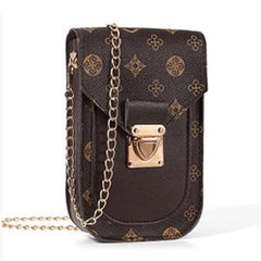 DESIGNER Chain Crossbody Bag Cell Phone Purse Shoulder Bag Daily Travel Leather - Sable & Red