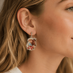 Dolly Parton Cowgirl Horse and Flowers Floral Resin Glitter Drop Earrings - Sable & Red