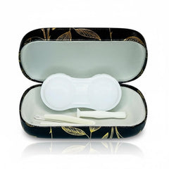 Dual Contact Lens and Eyeglasses Travel Case in Black and Gold Leaf Roses - Sable & Red