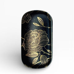 Dual Contact Lens and Eyeglasses Travel Case in Black and Gold Leaf Roses - Sable & Red