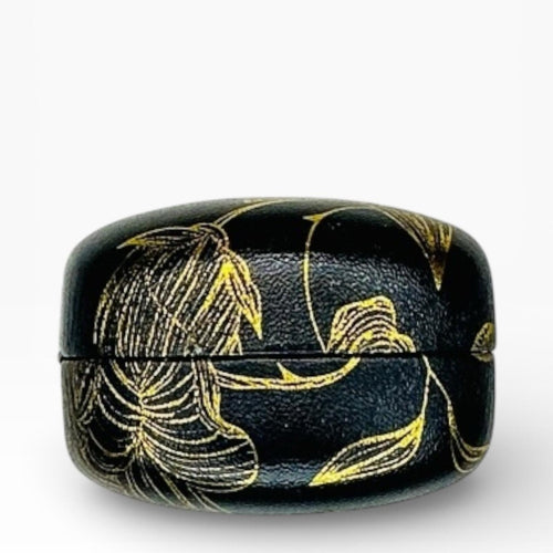 Dual Contact Lens and Eyeglasses Travel Case in Black and Gold Leaf Roses - Sable & Red
