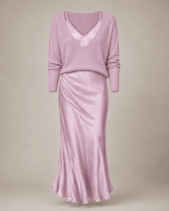 Dusty Orchid Pink Satiny Maxi Dress and Top Two-Piece Set - Sable & Red