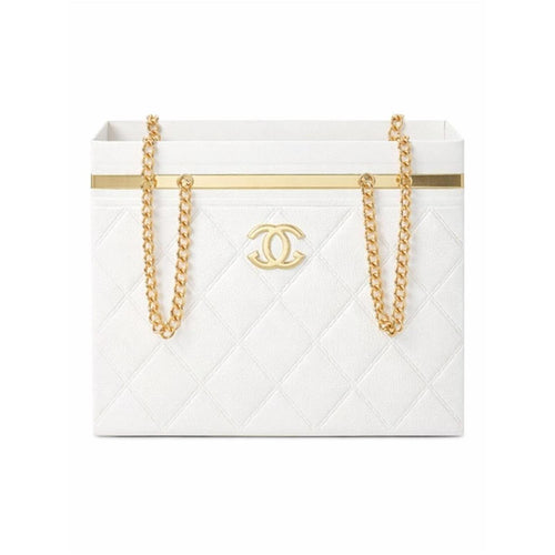 White Quilted Box Mini Bag with Gold Hardware * Flower Bouquet Holder