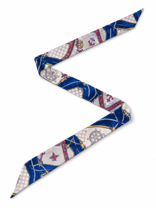 Nautical Print Skinny Silk Scarf Hair Neck Bag Accent