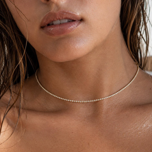 Ellie Vail Camden CZ Tennis Choker Necklace Gold Tone 16–20” - Sable & Red