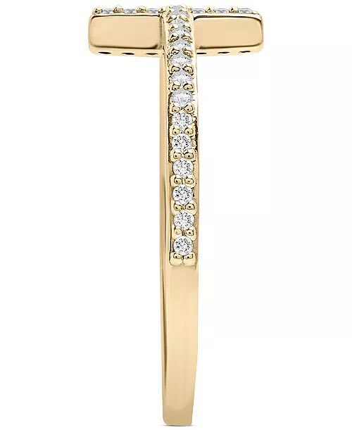 Esme 14K Gold Plated Sideways Cross Ring Cubic Zirconia - Sable & Red