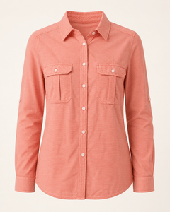 Express Women’s Coral Roll-Tab Button Down Shirt - Sable & Red