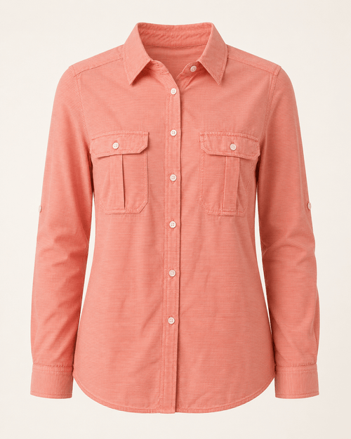 Express Women’s Coral Roll-Tab Button Down Shirt - Sable & Red
