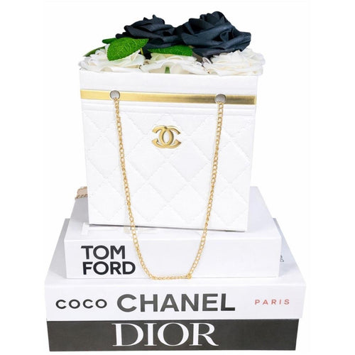 White Quilted Box Mini Bag with Gold Hardware * Flower Bouquet Holder