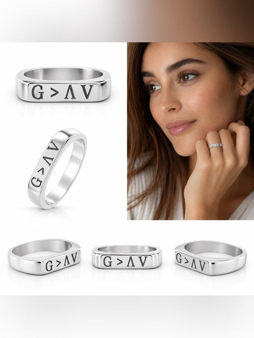 Silver Tone Engraved Band Ring Size 6 • God is Greater Than the Highs and Lows