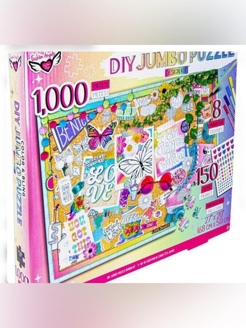 Fashion Angels Color & Bling DIY Jumbo Puzzle Design Kit 1000 Pcs Gems & Markers - Sable & Red