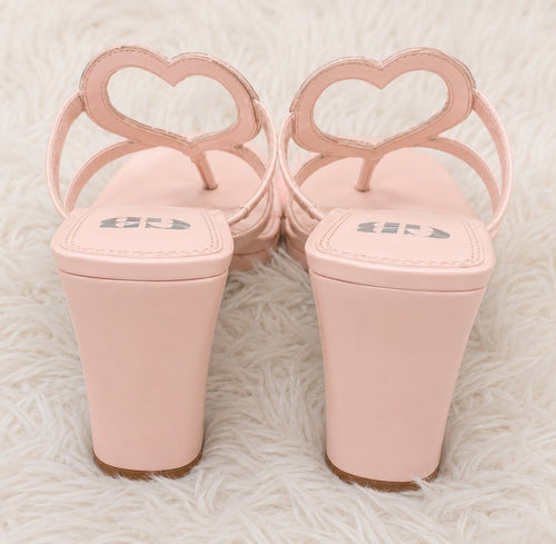 Gianni Bini GB “The Heart” Rhinestone Heart Platform Thong Heeled Sandals Pink - Sable & Red